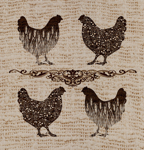 Brown Vintage Farm Chicken Sketch Pattern