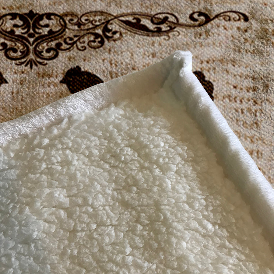 Brown Vintage Farm Chicken Sketch Pattern Fleece Sherpa Blanket