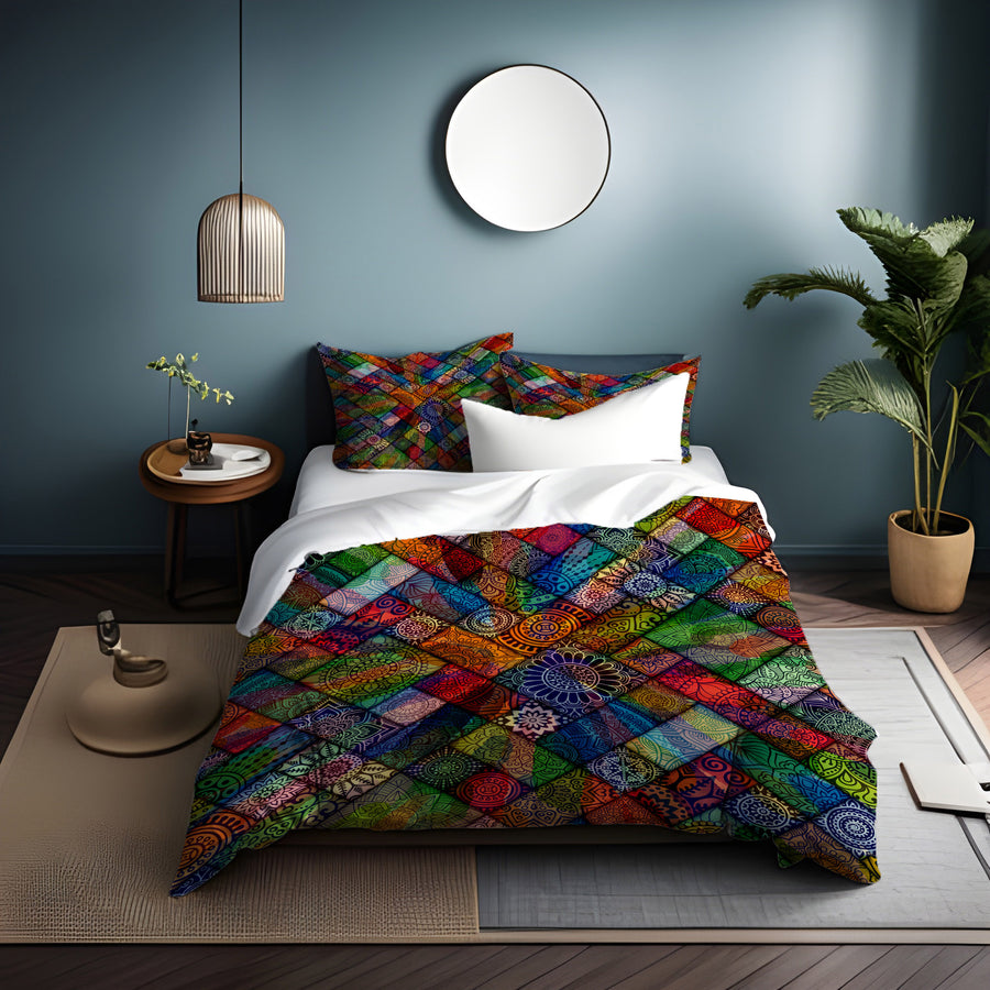 Multicolor Stained Glass Patchwork Pattern Duvet Cover