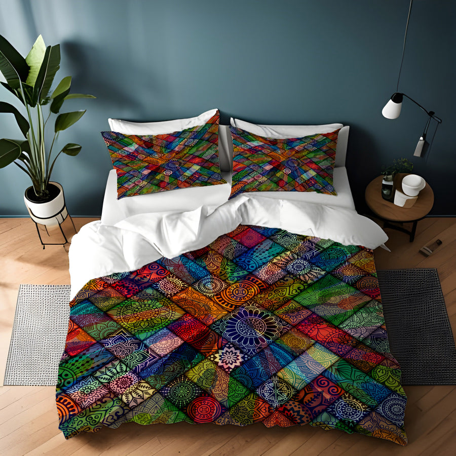Multicolor Stained Glass Patchwork Pattern Duvet Cover