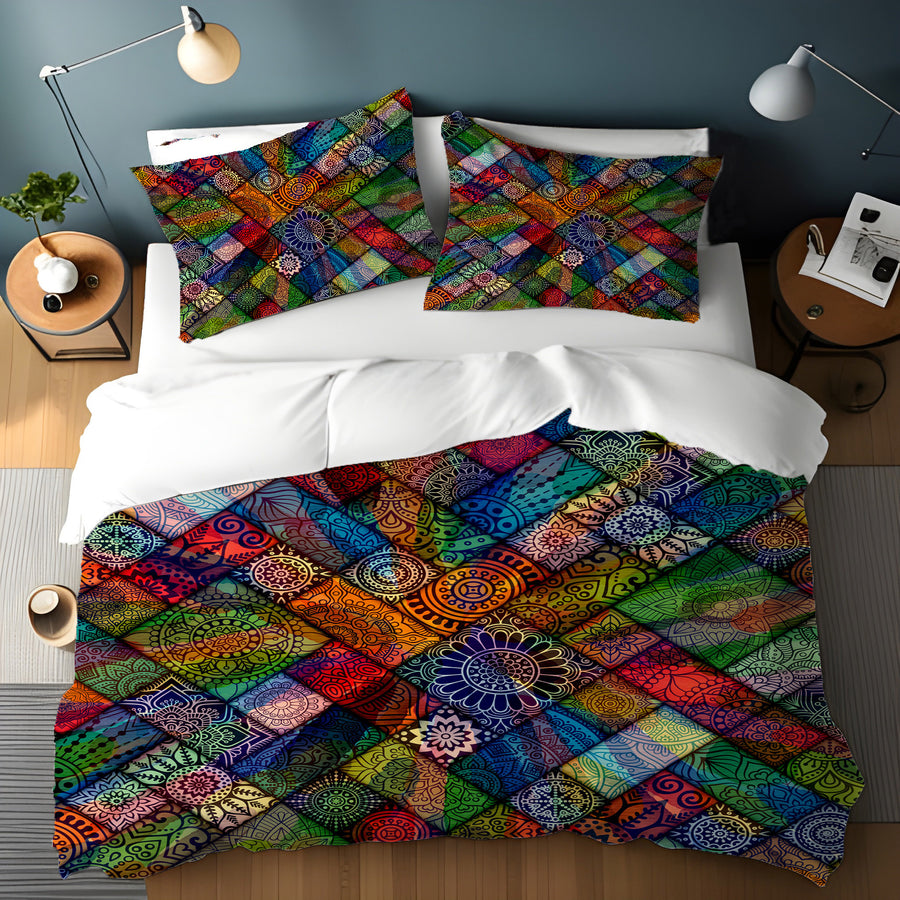 Multicolor Stained Glass Patchwork Pattern Duvet Cover