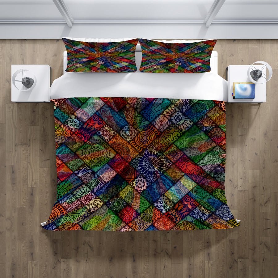 Multicolor Stained Glass Patchwork Pattern Duvet Cover