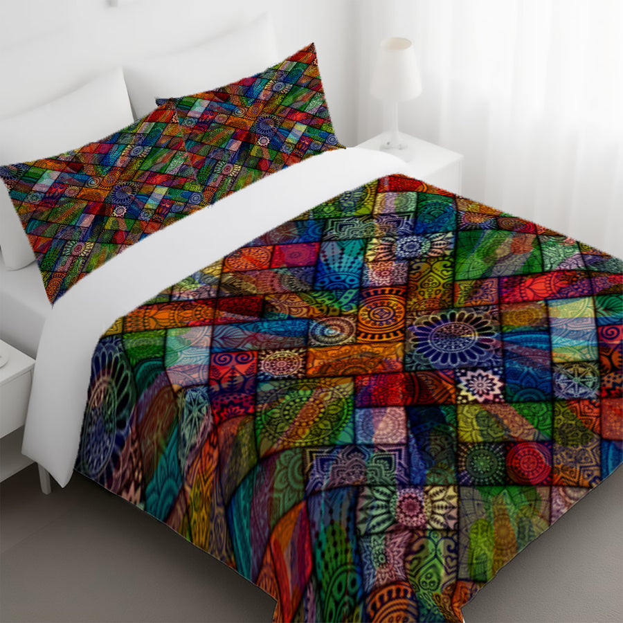 Multicolor Stained Glass Patchwork Pattern Duvet Cover