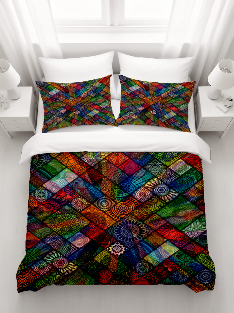 Multicolor Stained Glass Patchwork Pattern Duvet Cover