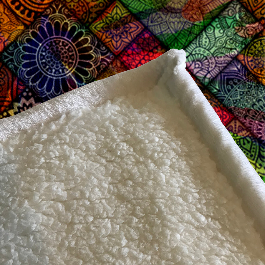 Multicolor Stained Glass Patchwork Pattern Fleece Sherpa Blanket