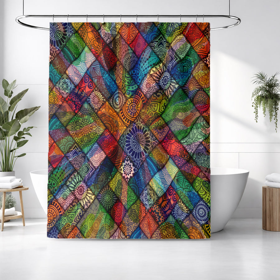 Multicolor Stained Glass Patchwork Pattern Shower Curtain