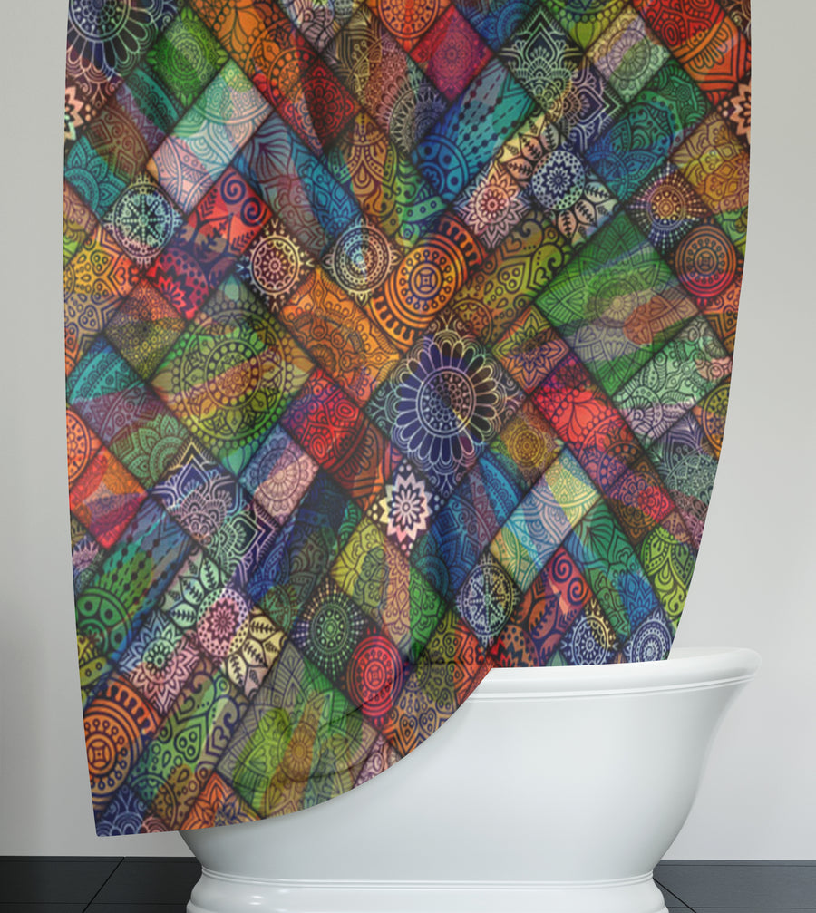 Multicolor Stained Glass Patchwork Pattern Shower Curtain