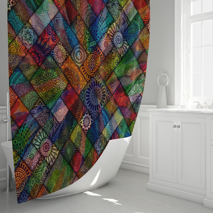 Multicolor Stained Glass Patchwork Pattern Shower Curtain