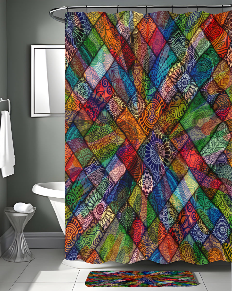 Multicolor Stained Glass Patchwork Pattern Shower Curtain
