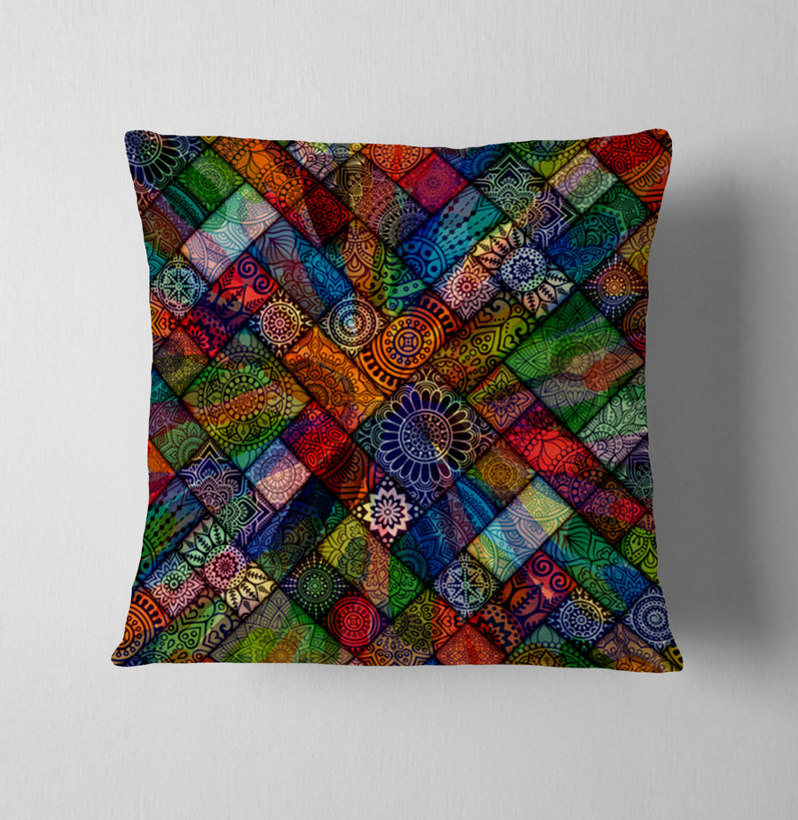 Multicolor Stained Glass Patchwork Pattern Throw Pillow Cover