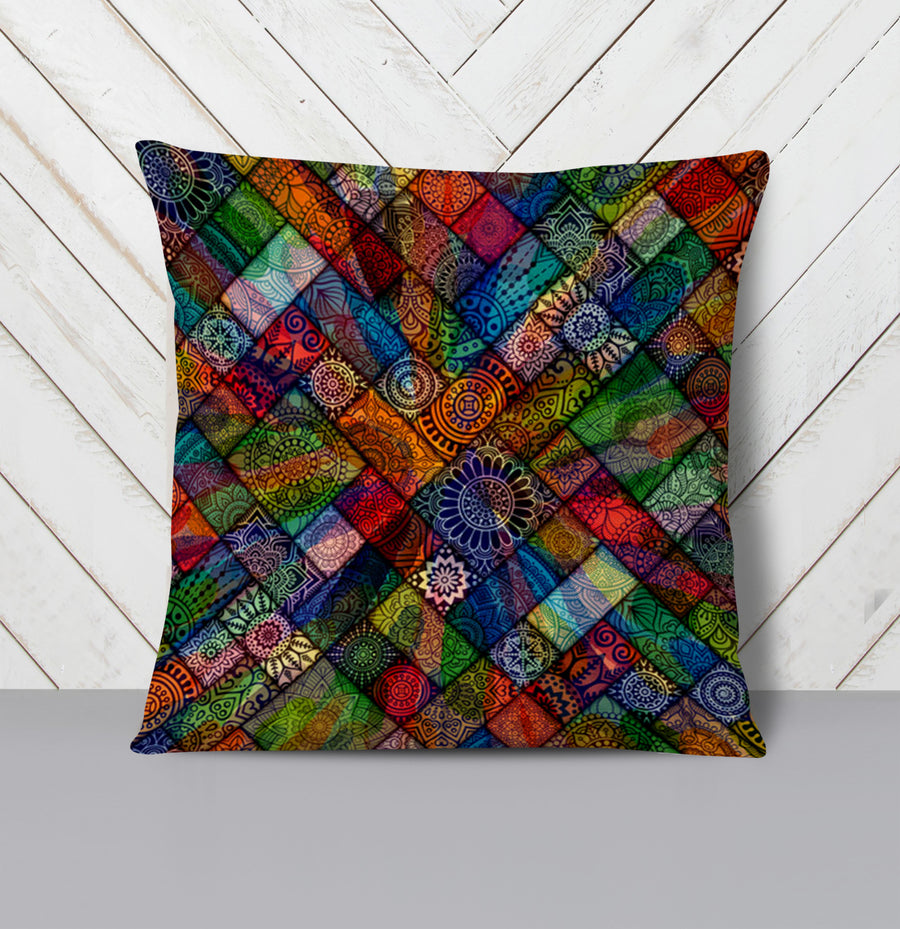 Multicolor Stained Glass Patchwork Pattern Throw Pillow Cover