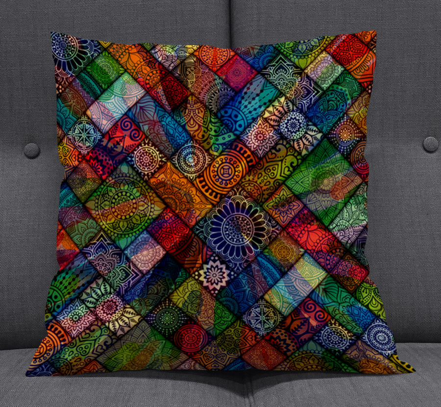 Multicolor Stained Glass Patchwork Pattern Throw Pillow Cover