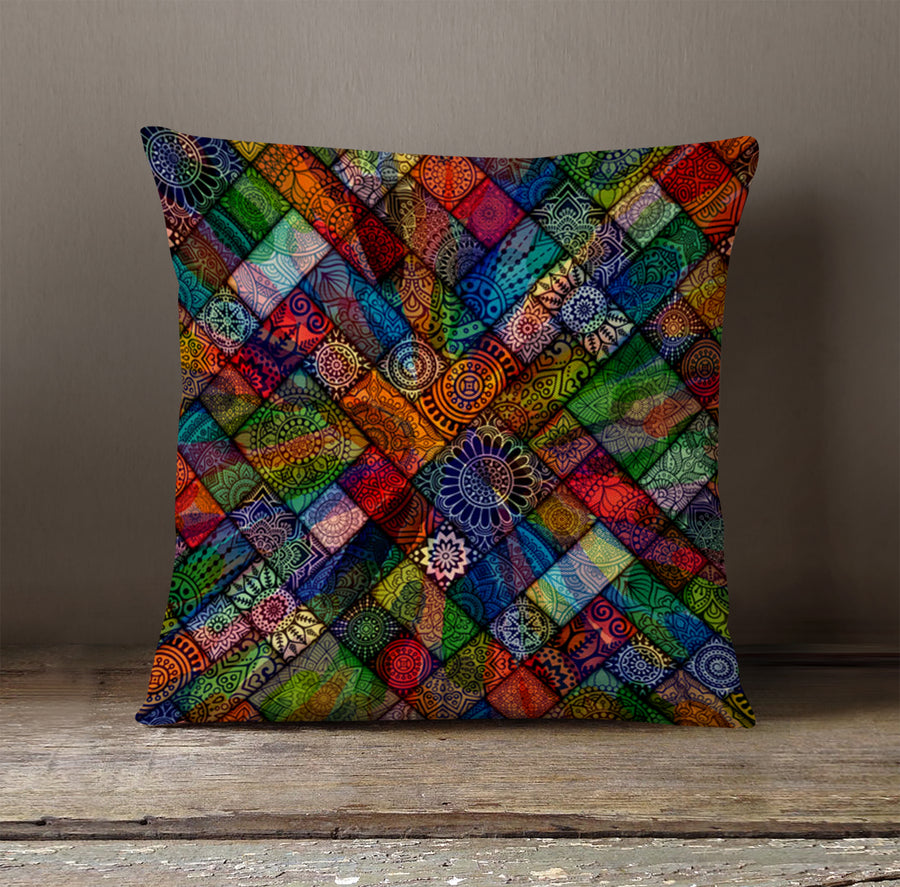 Multicolor Stained Glass Patchwork Pattern Throw Pillow Cover
