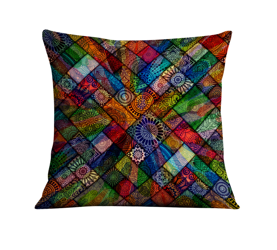 Multicolor Stained Glass Patchwork Pattern Throw Pillow Cover