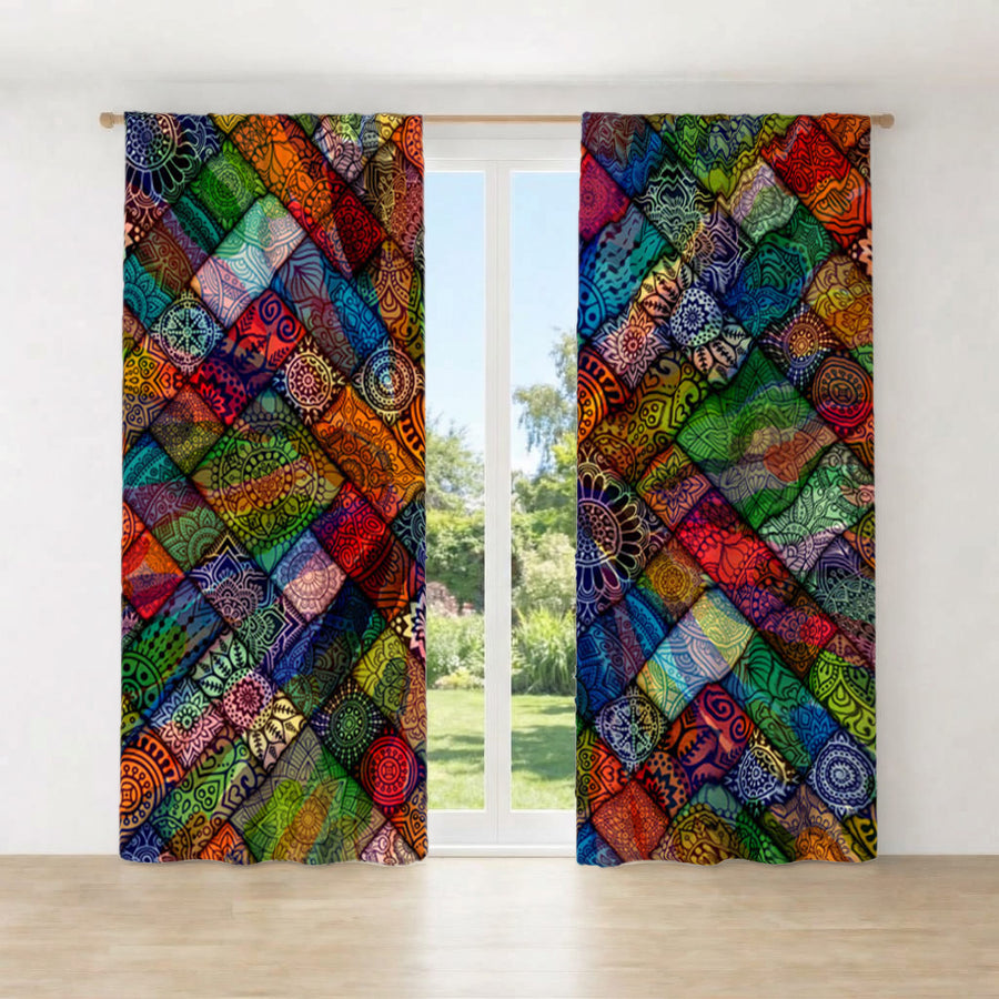 Multicolor Stained Glass Patchwork Pattern Window Curtains