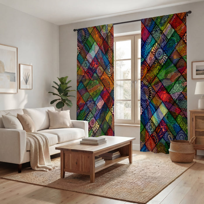 Multicolor Stained Glass Patchwork Pattern Window Curtains