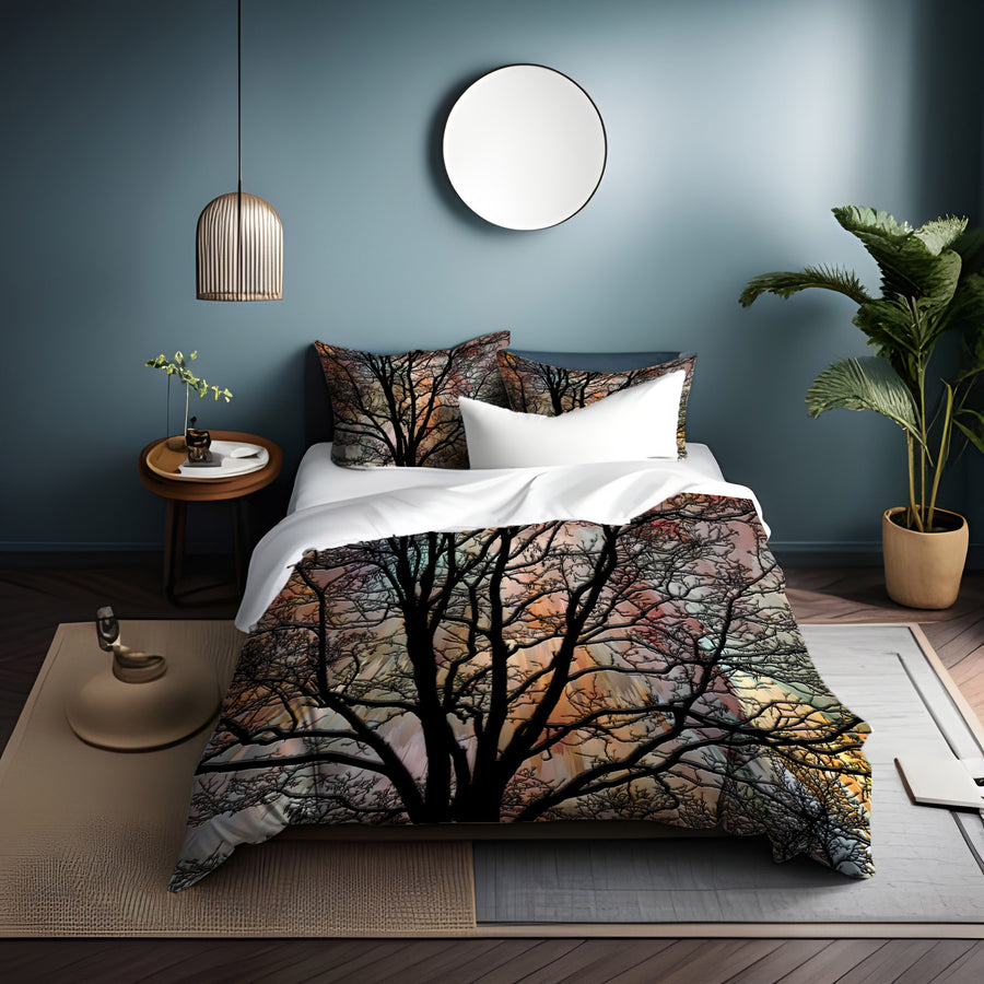 Sunset Tree Silhouette Landscape Artwork Duvet Cover