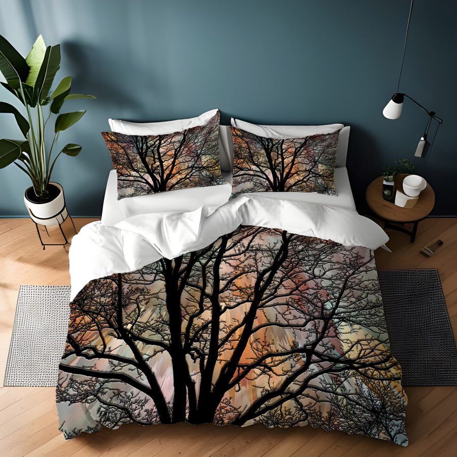 Sunset Tree Silhouette Landscape Artwork Duvet Cover