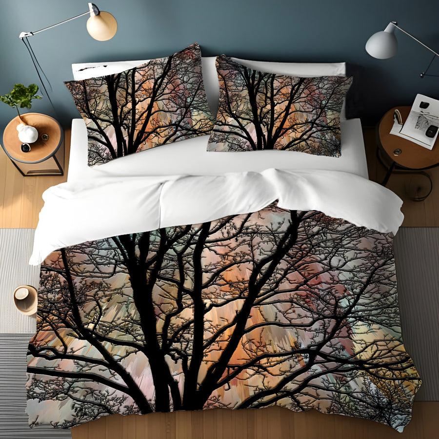 Sunset Tree Silhouette Landscape Artwork Duvet Cover