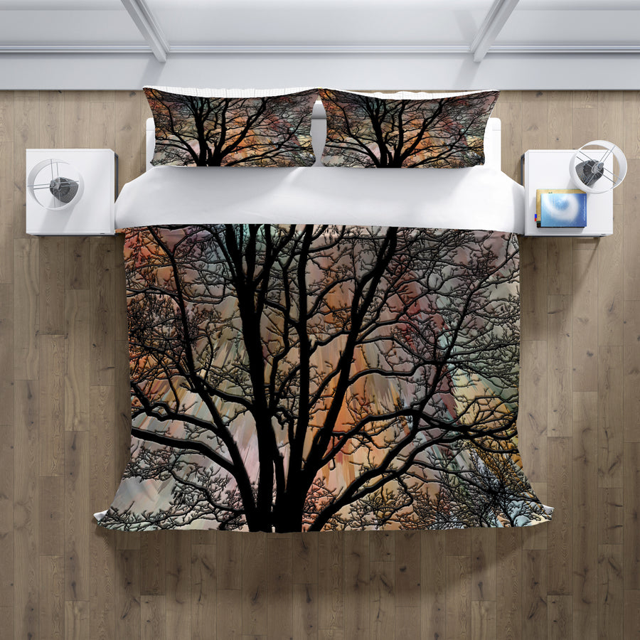 Sunset Tree Silhouette Landscape Artwork Duvet Cover
