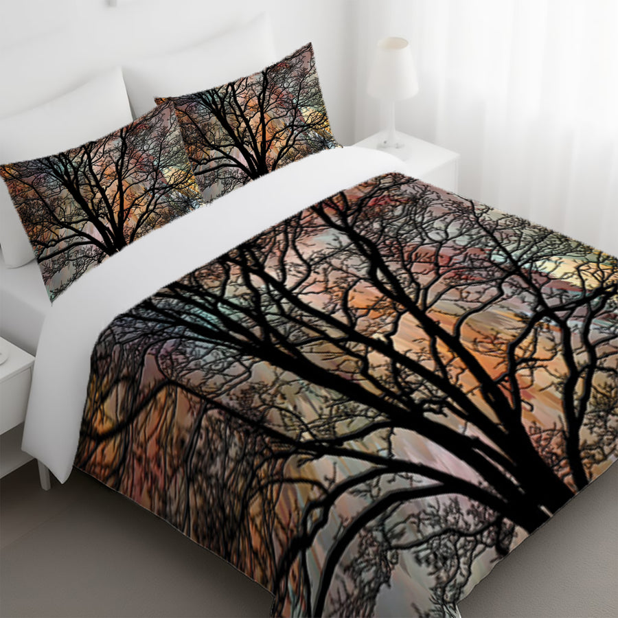 Sunset Tree Silhouette Landscape Artwork Duvet Cover