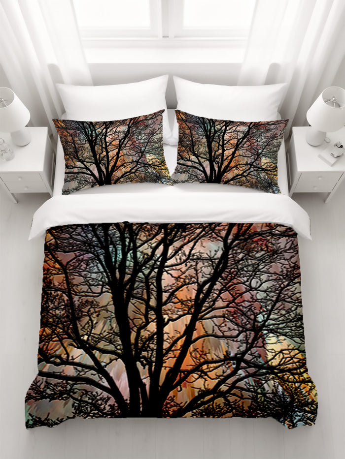 Sunset Tree Silhouette Landscape Artwork Duvet Cover