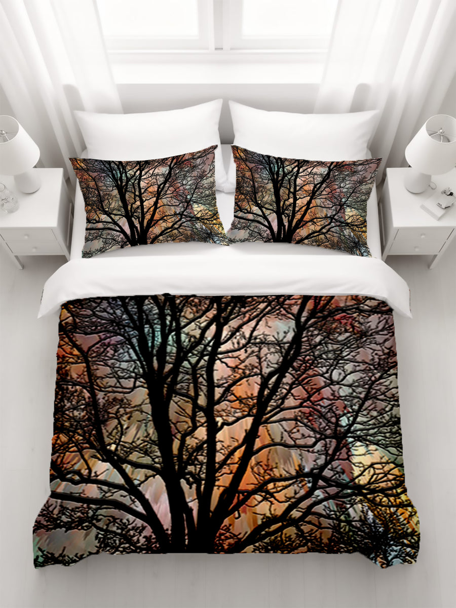 Sunset Tree Silhouette Landscape Artwork Duvet Cover