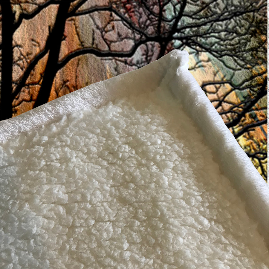 Sunset Tree Silhouette Landscape Artwork Fleece Sherpa Blanket
