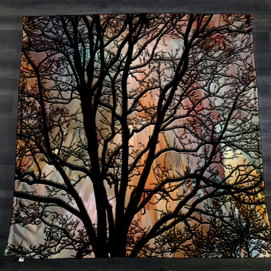 Sunset Tree Silhouette Landscape Artwork Fleece Sherpa Blanket