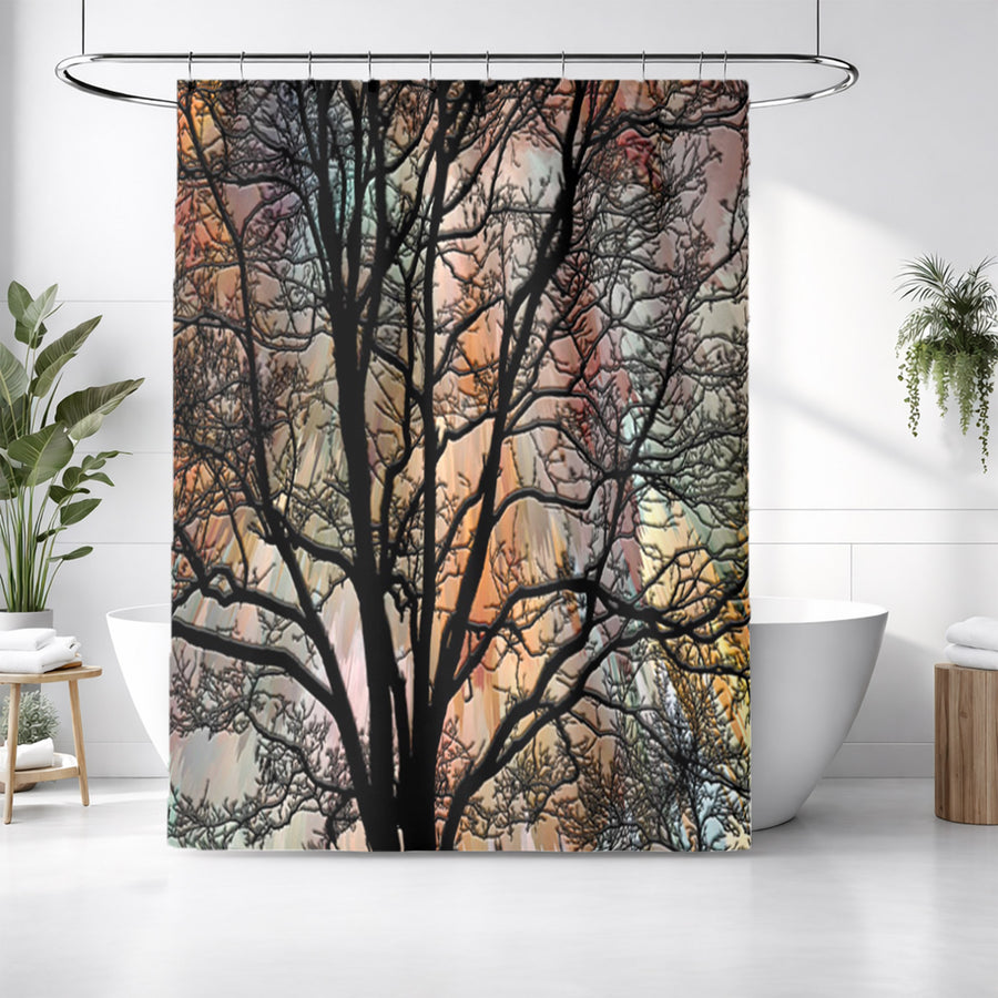Sunset Tree Silhouette Landscape Artwork Shower Curtain