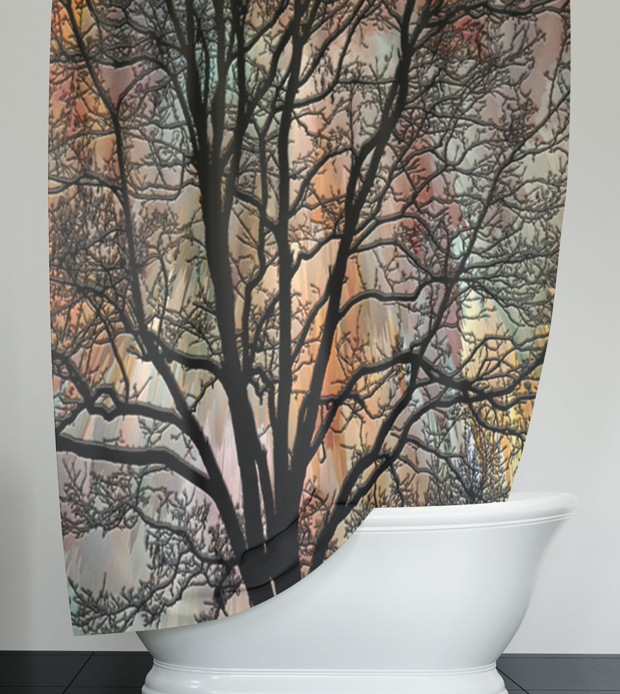 Sunset Tree Silhouette Landscape Artwork Shower Curtain