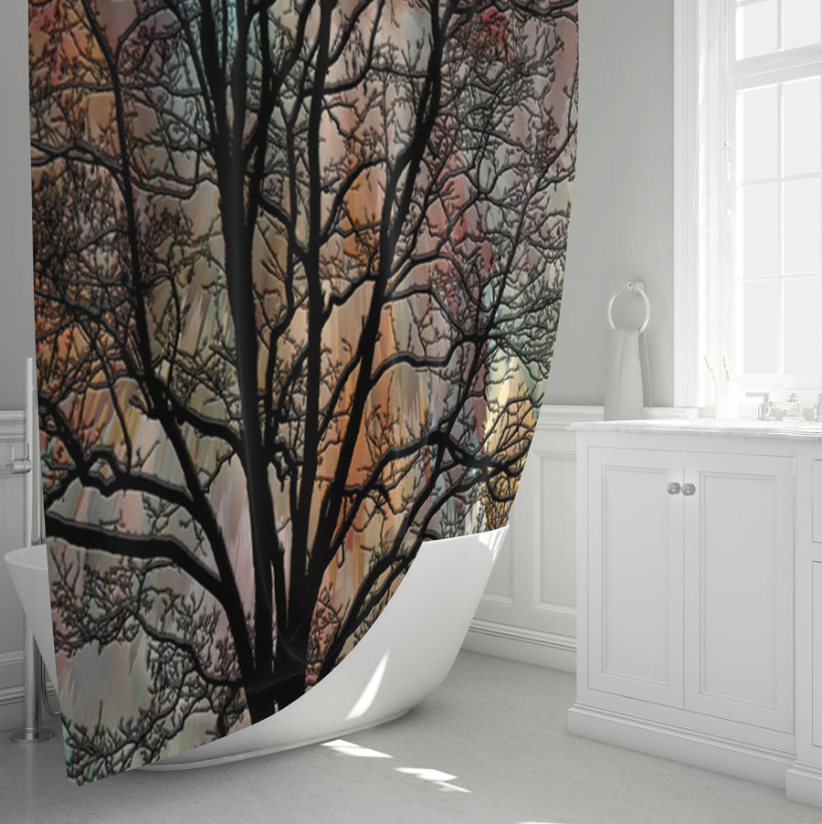 Sunset Tree Silhouette Landscape Artwork Shower Curtain