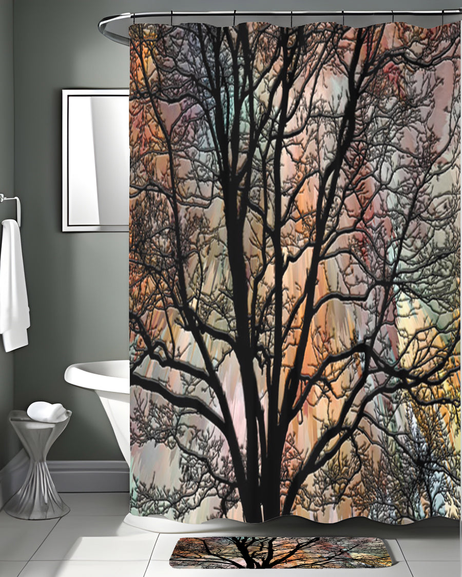 Sunset Tree Silhouette Landscape Artwork Shower Curtain