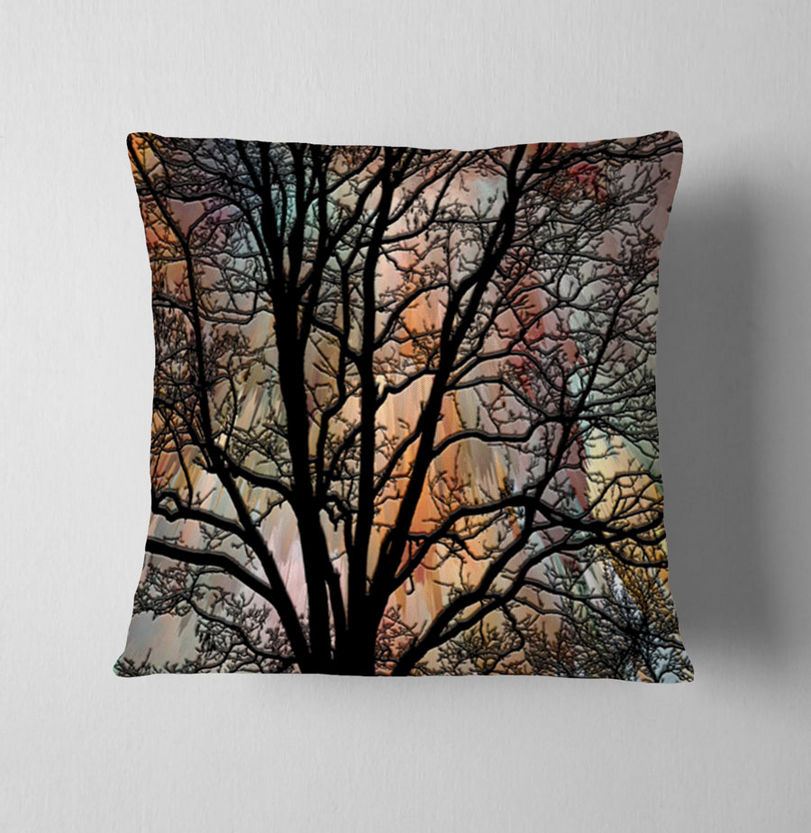 Sunset Tree Silhouette Landscape Artwork Throw Pillow Cover
