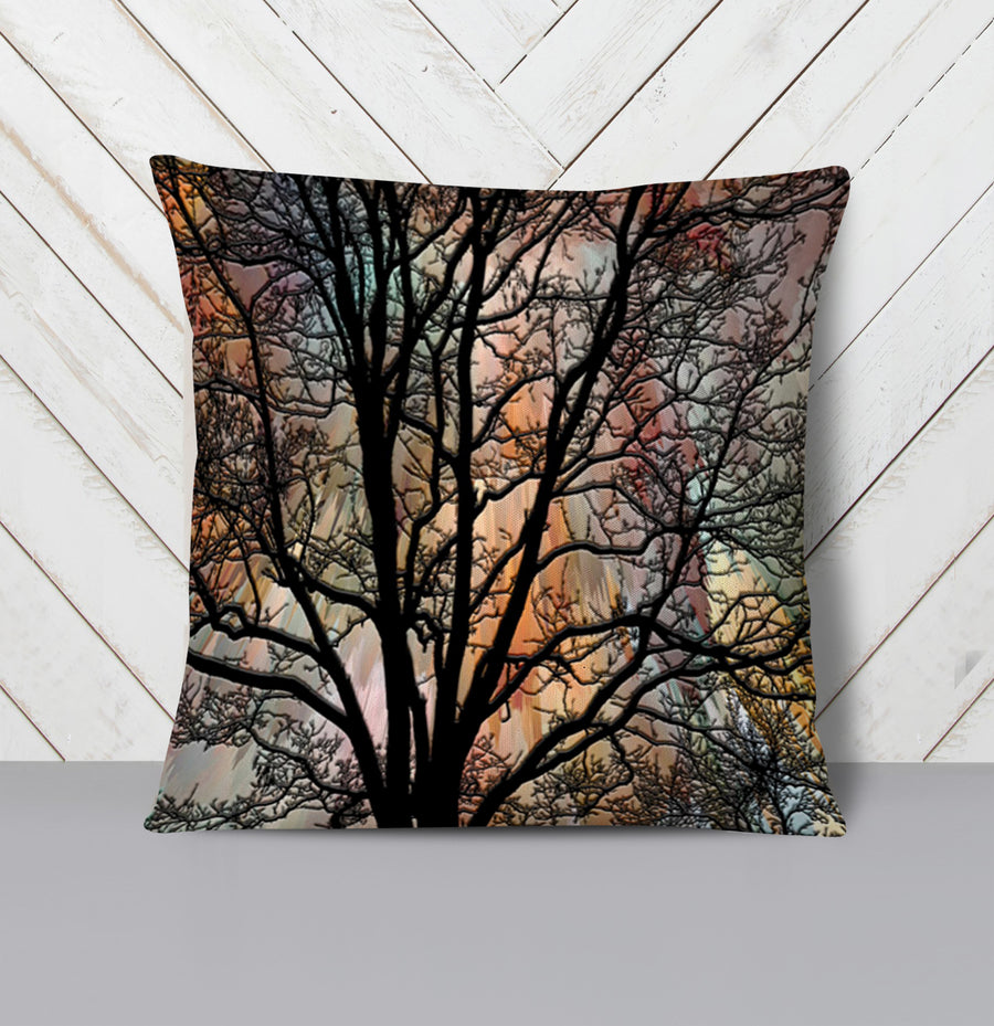 Sunset Tree Silhouette Landscape Artwork Throw Pillow Cover
