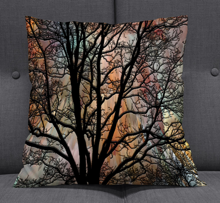 Sunset Tree Silhouette Landscape Artwork Throw Pillow Cover