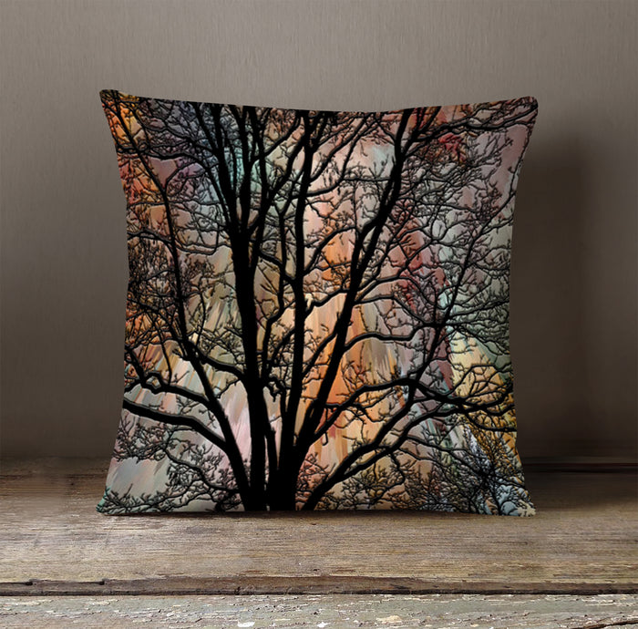 Sunset Tree Silhouette Landscape Artwork Throw Pillow Cover