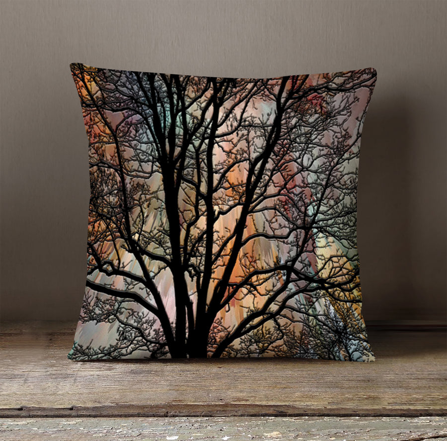 Sunset Tree Silhouette Landscape Artwork Throw Pillow Cover