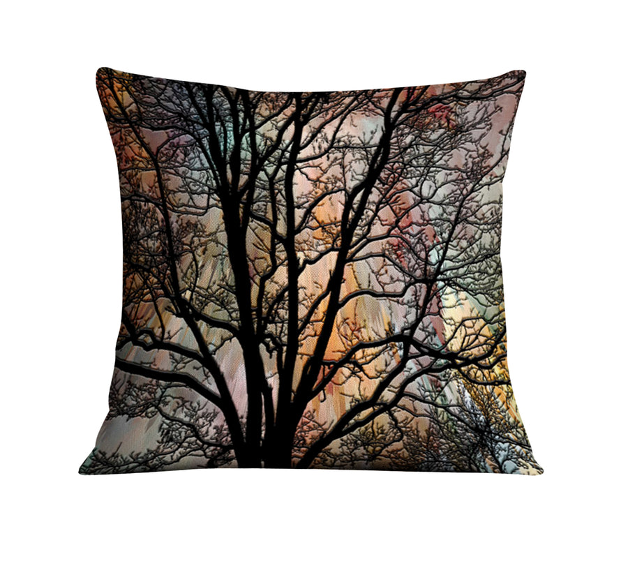 Sunset Tree Silhouette Landscape Artwork Throw Pillow Cover