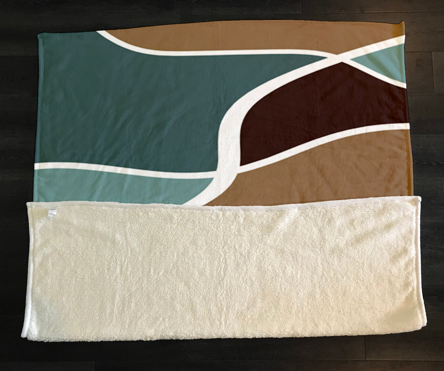 Earth Tone Organic Shape Abstract Pattern Fleece Sherpa Blanket