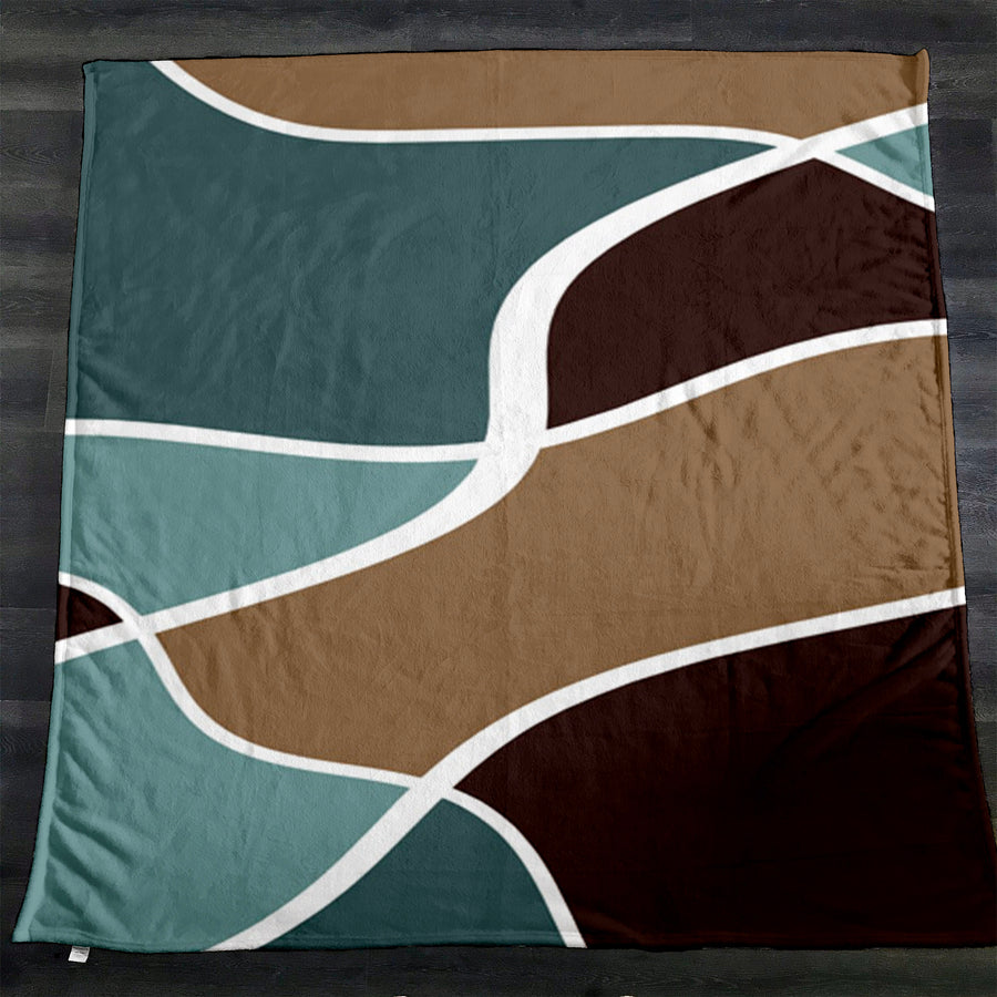 Earth Tone Organic Shape Abstract Pattern Fleece Sherpa Blanket
