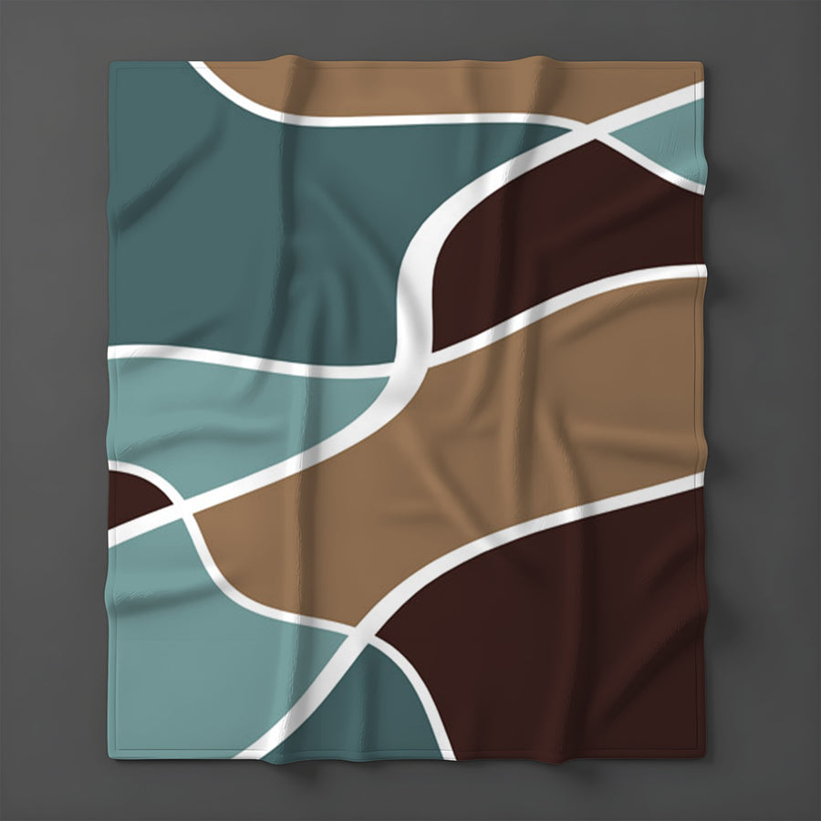 Earth Tone Organic Shape Abstract Pattern Fleece Sherpa Blanket