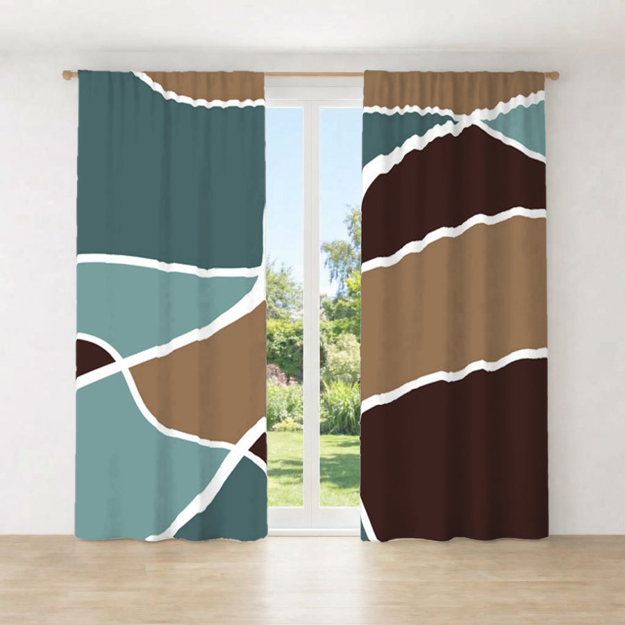 Earth Tone Organic Shape Abstract Pattern Window Curtains