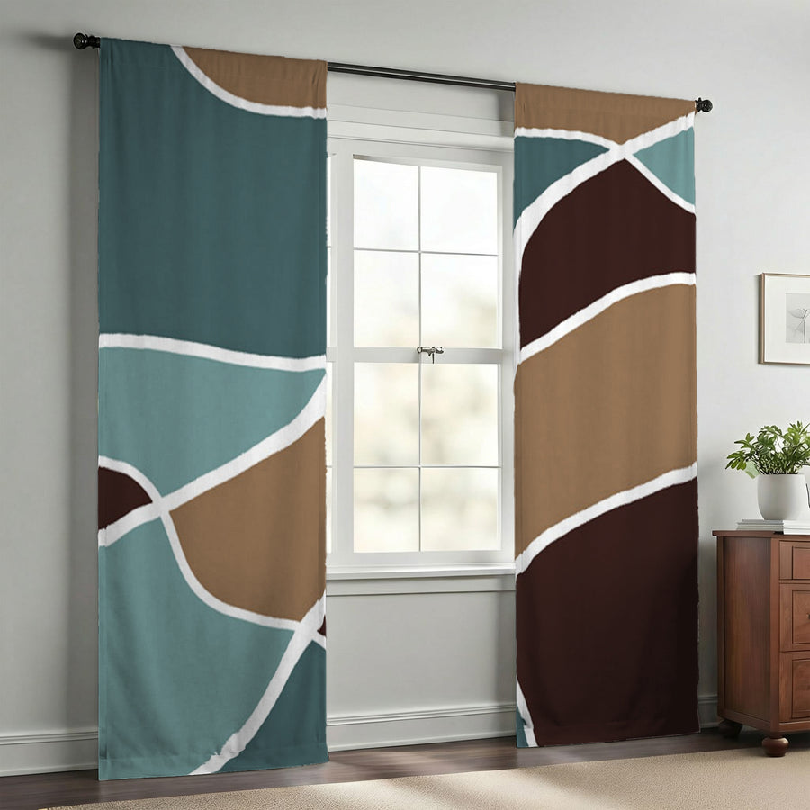 Earth Tone Organic Shape Abstract Pattern Window Curtains
