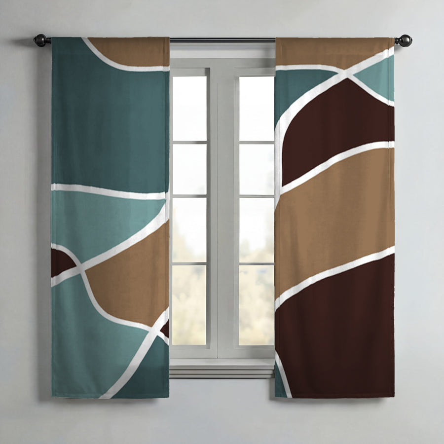 Earth Tone Organic Shape Abstract Pattern Window Curtains