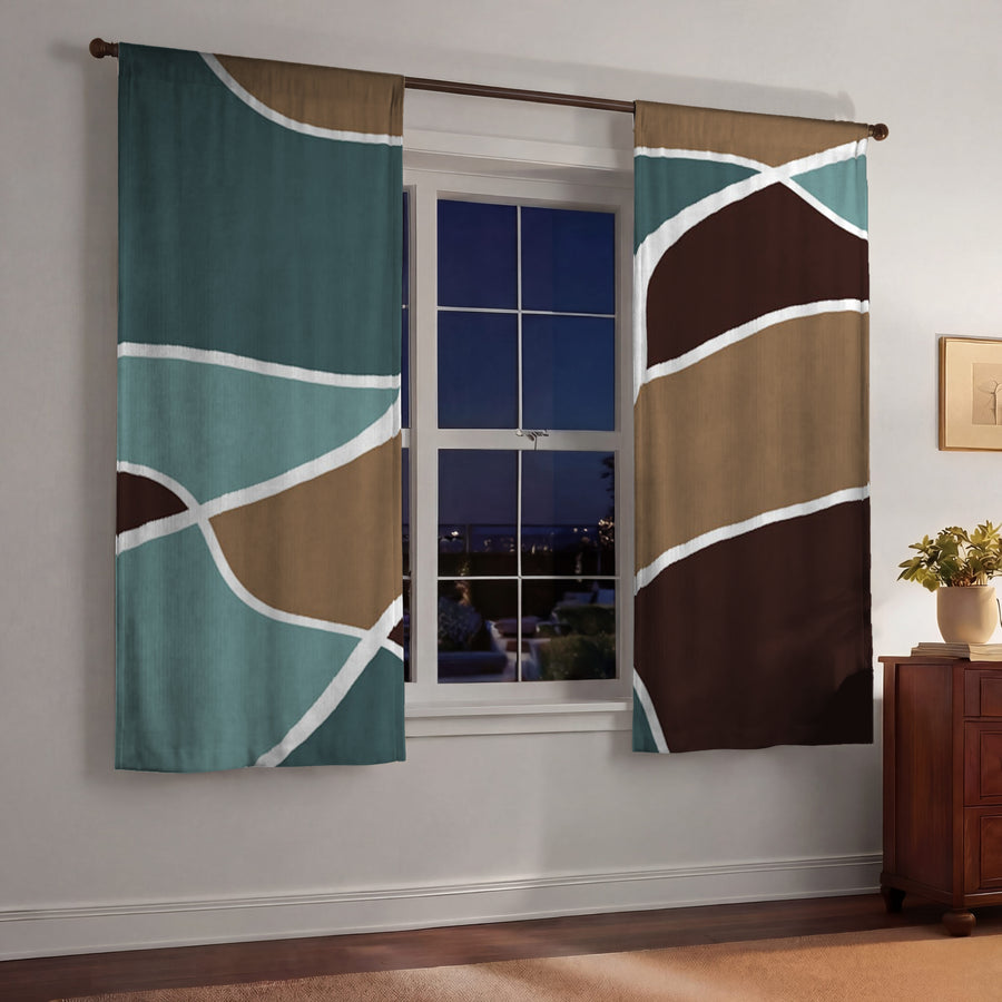 Earth Tone Organic Shape Abstract Pattern Window Curtains