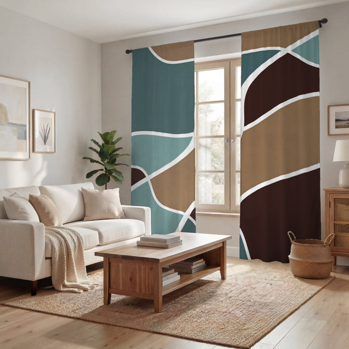Earth Tone Organic Shape Abstract Pattern Window Curtains