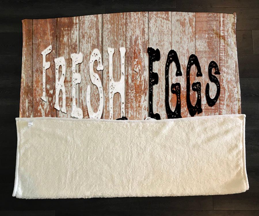 Farm Fresh Eggs Rustic Farm Sign Pattern Fleece Sherpa Blanket