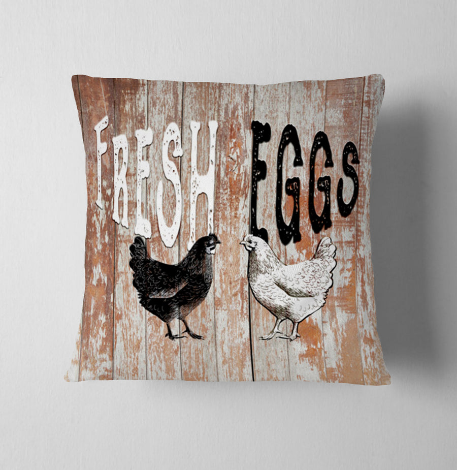 Farm Fresh Eggs Rustic Farm Sign Pattern Throw Pillow Cover