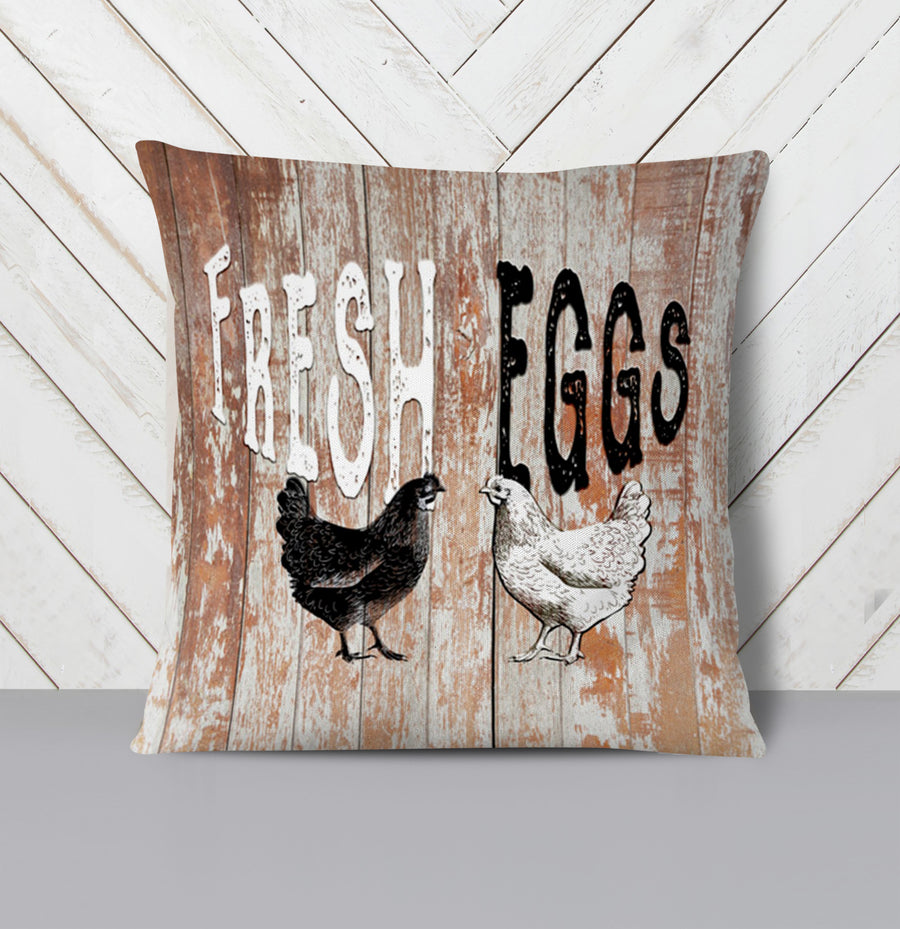 Farm Fresh Eggs Rustic Farm Sign Pattern Throw Pillow Cover